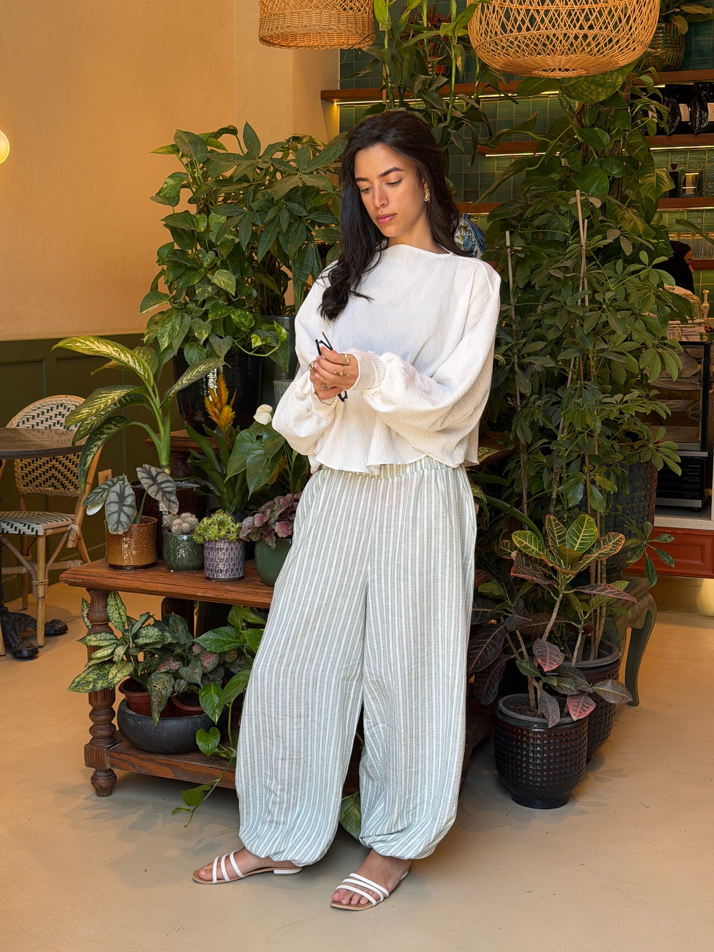 Ballon olive stripes pants