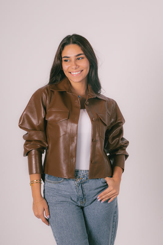 City Girl Brown Leather Shacket