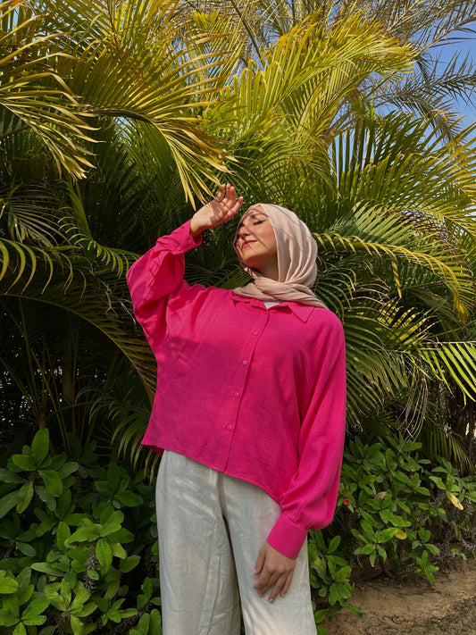Cropped Linen Shirt - Fuchsia
