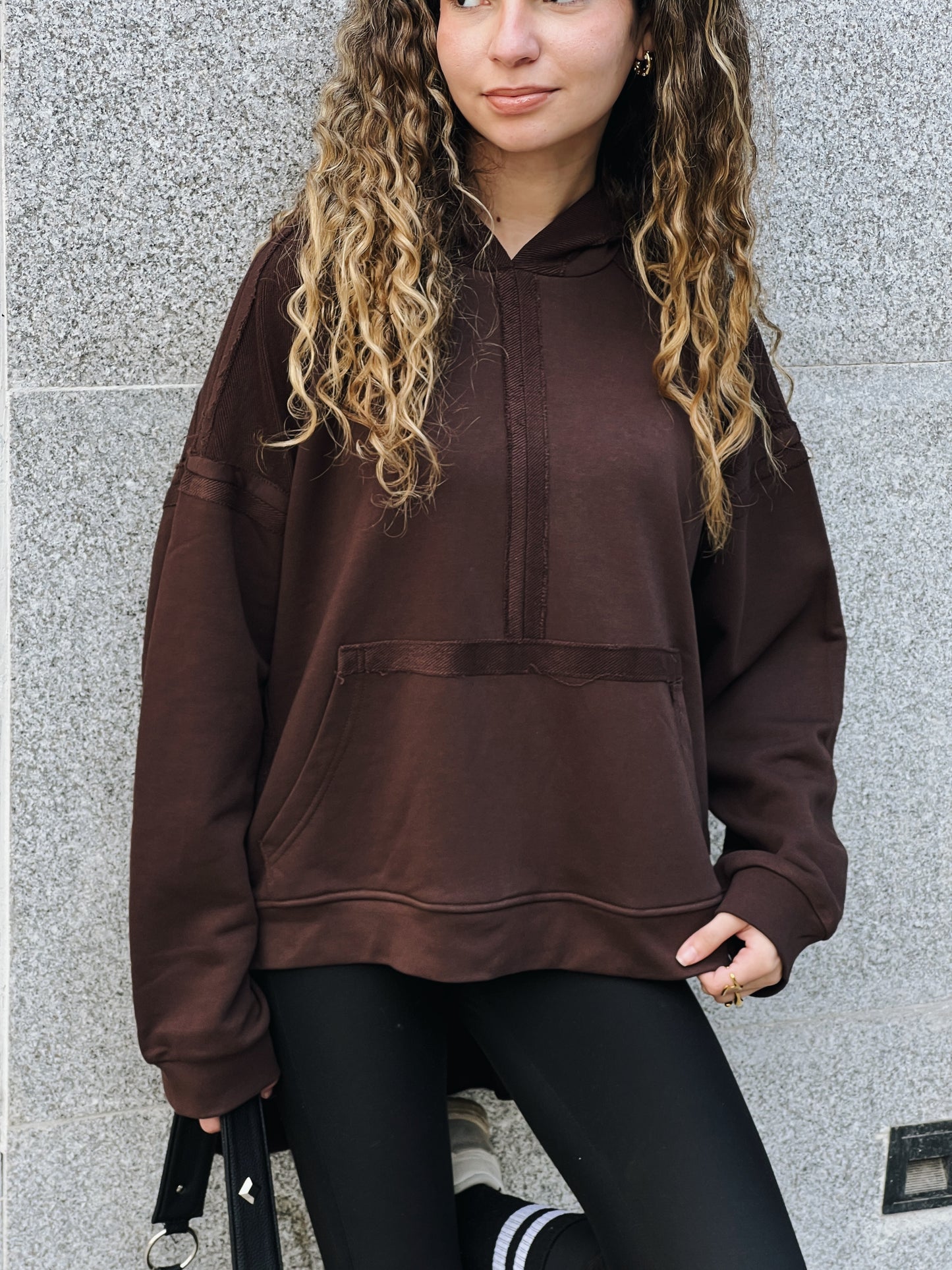 High-low summer hoodie in Brown
