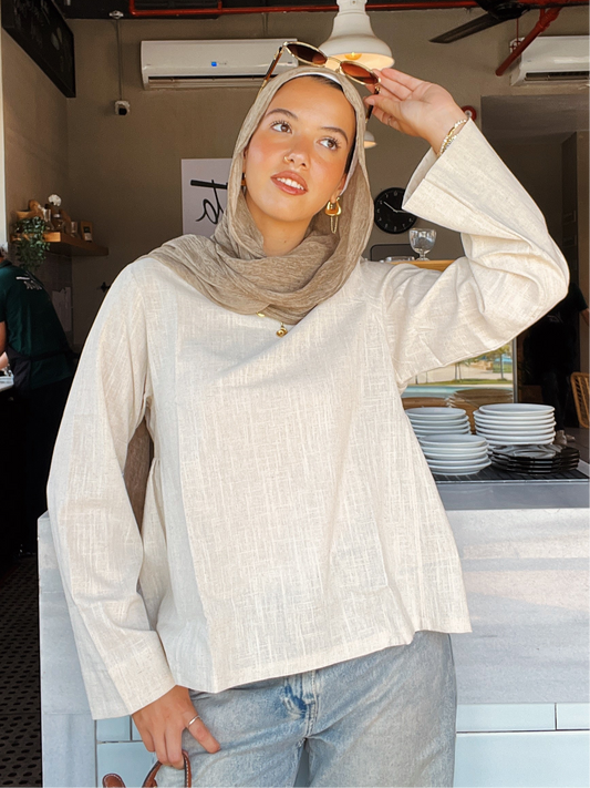 Side ruffle linen basic blouse