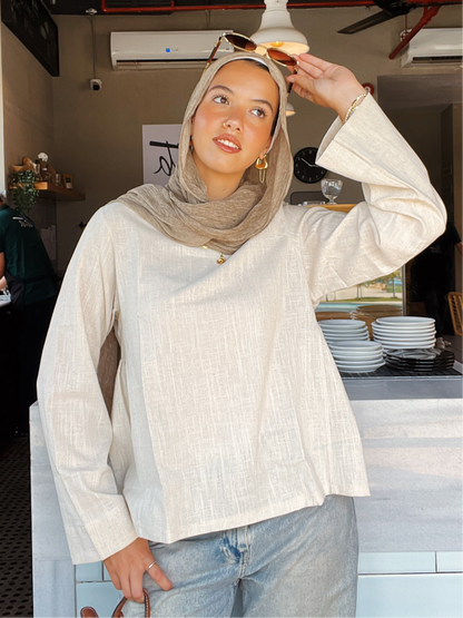 Side ruffle linen basic blouse