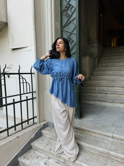 Blue Front tie Asymmetric Top