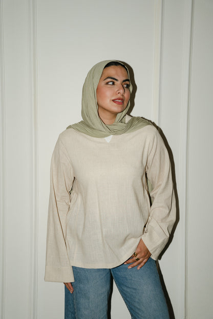 Side ruffle linen basic top
