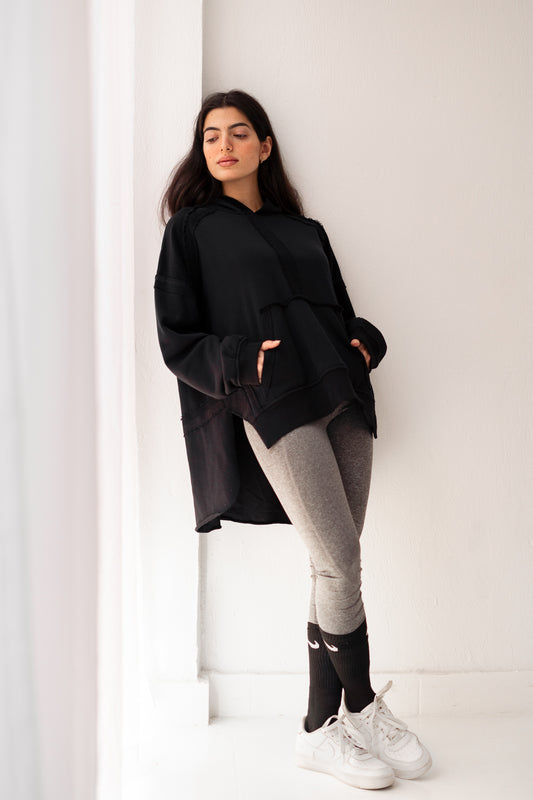 High-low summer hoodie in Black