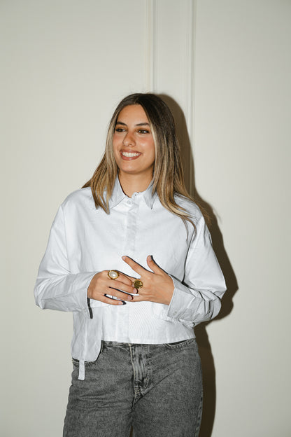 White cropped oxford shirt