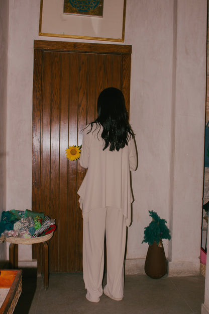 Beige Flowy ribbed set