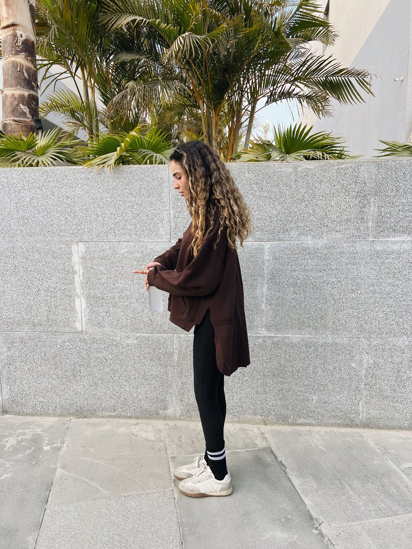 High-low summer hoodie in Brown
