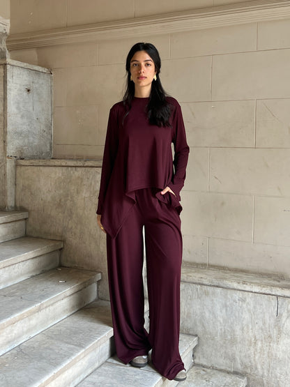 Burgundy Flowy ribbed set