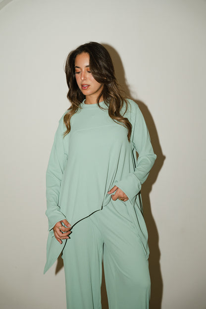 Mint Flowy ribbed set