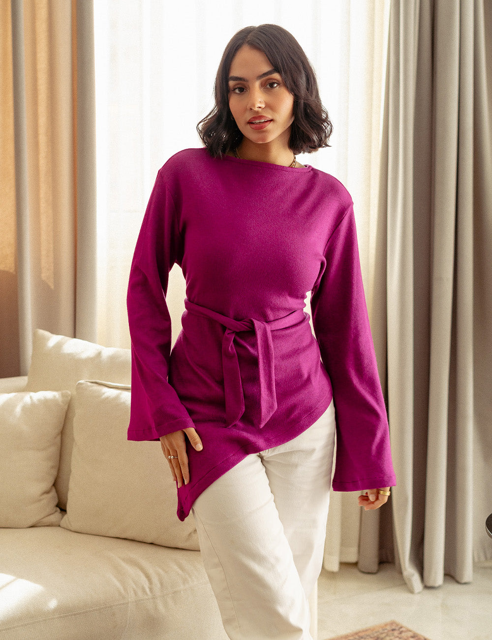 Fuchsia Asymmetric Allure Pullover