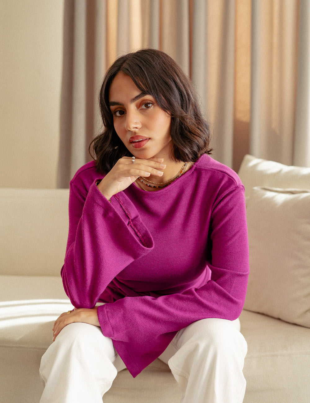 Fuchsia Asymmetric Allure Pullover