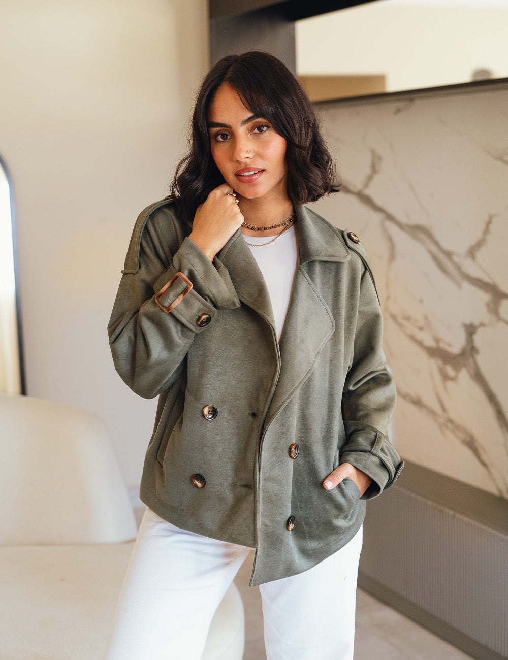 Olive Aurora Suede Jacket