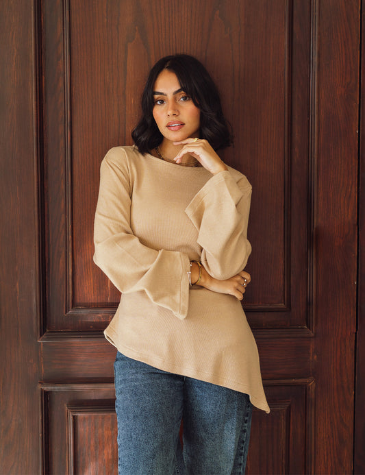 Beige Asymmetric Allure Pullover