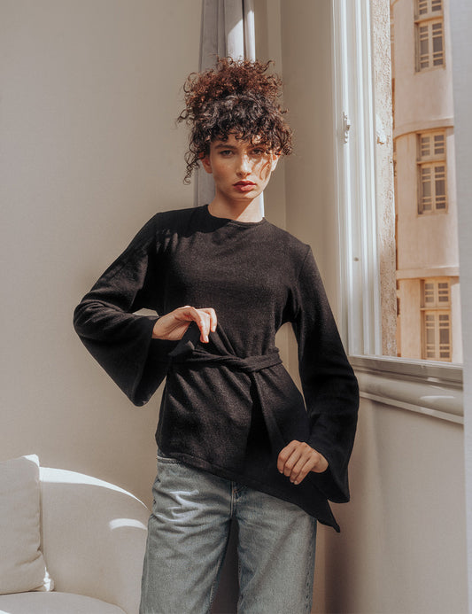 Black Asymmetric Allure Pullover