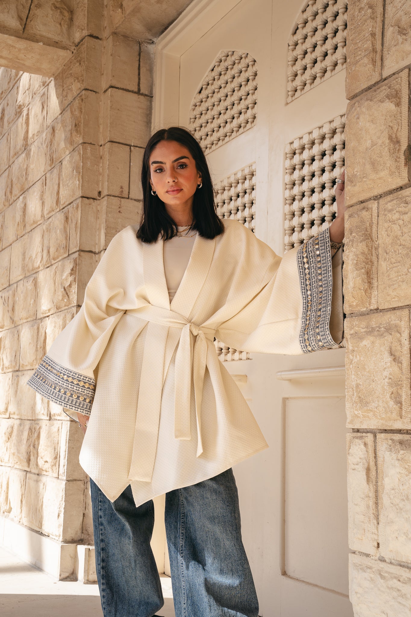 Ayla Belted Kaftan in baby blue