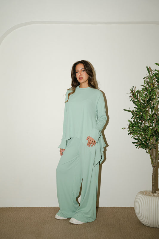Mint Flowy ribbed set
