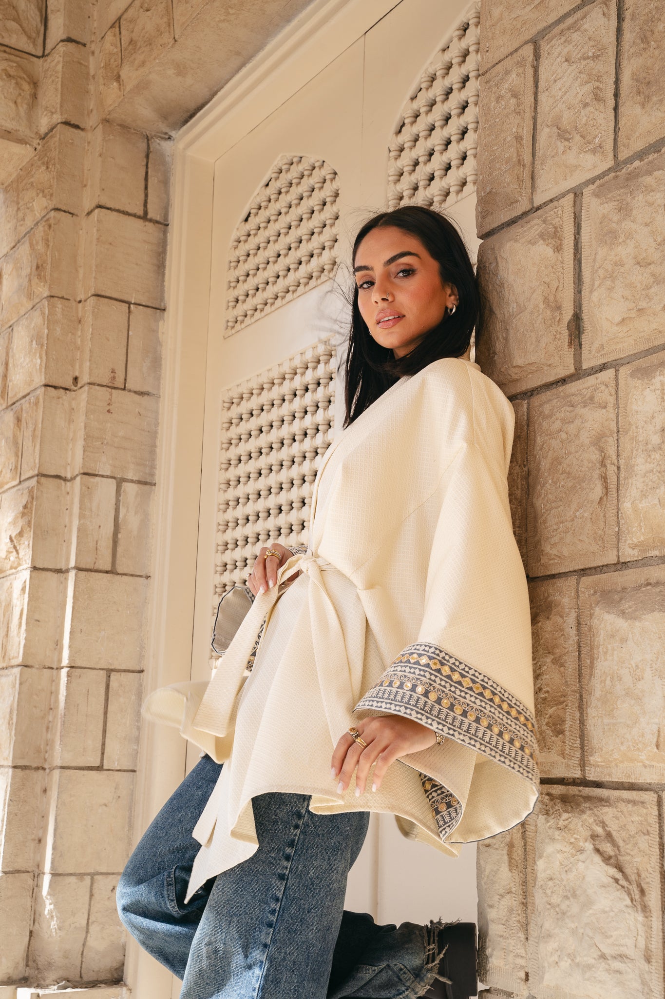 Ayla Belted Kaftan in baby blue
