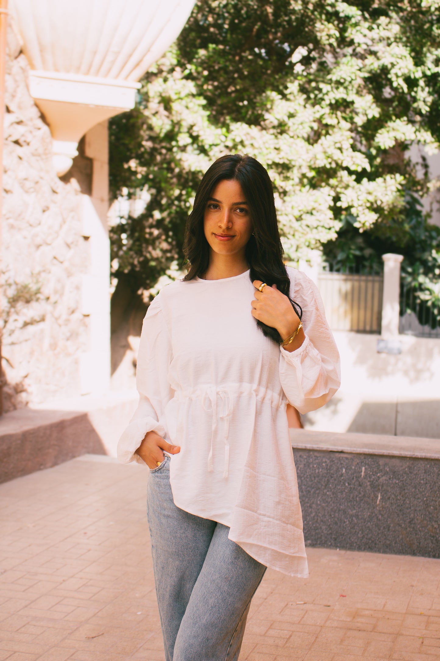 Off white Front tie Asymmetric Top