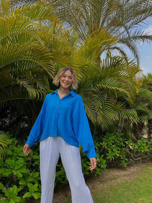 Cropped Linen Shirt - Blue