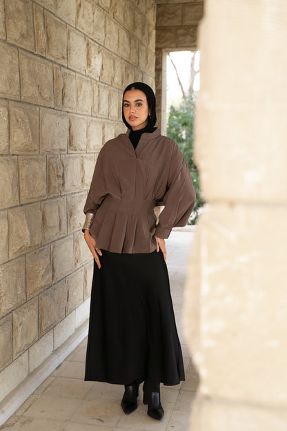 Leen Peplum Brown Blouse