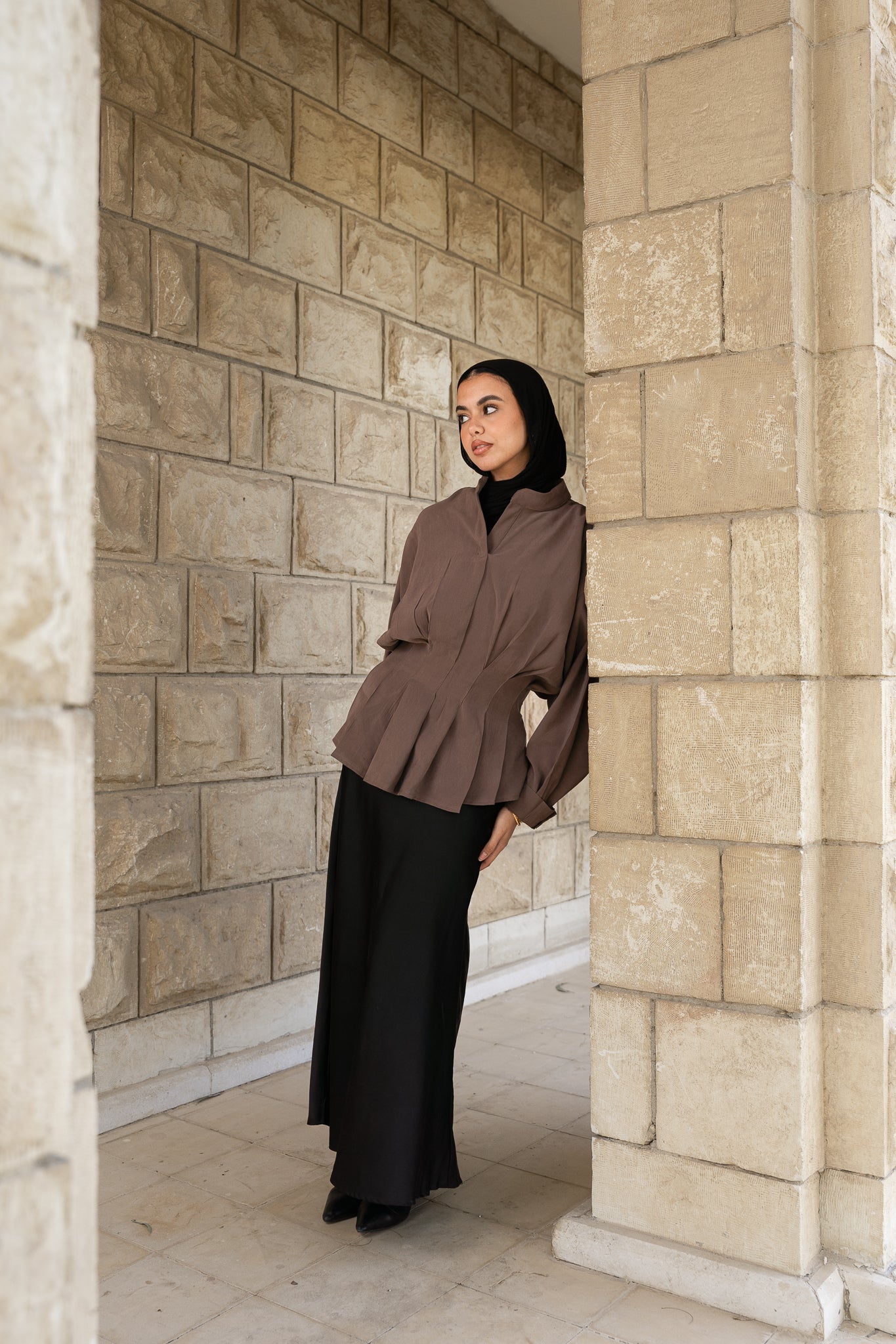 Leen Peplum Brown Blouse