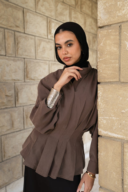 Leen Peplum Brown Blouse