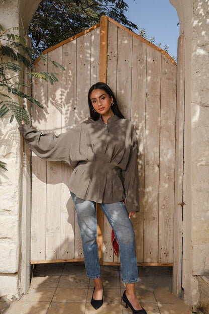 Leen Peplum Olive Blouse
