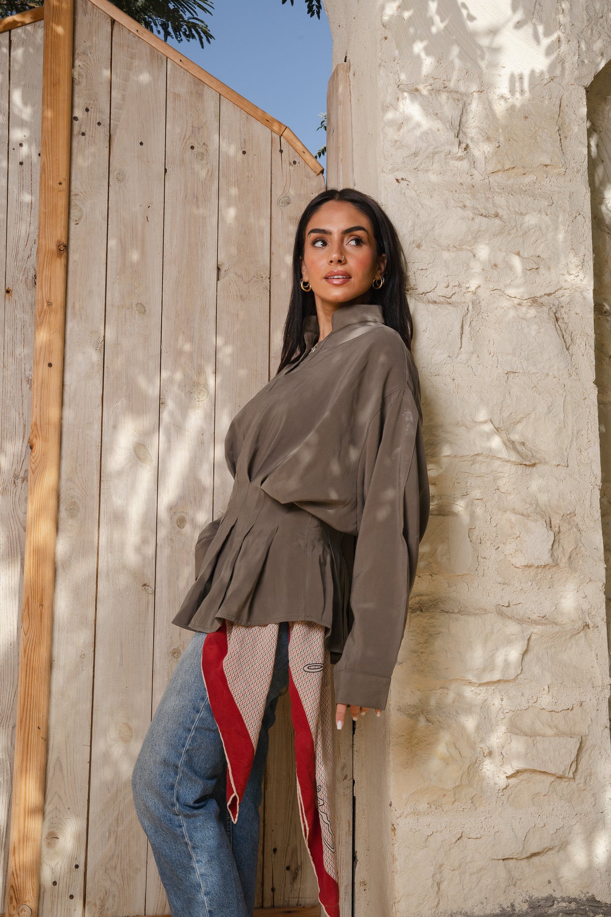 Leen Peplum Olive Blouse