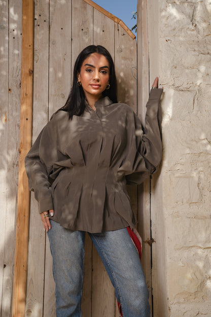 Leen Peplum Olive Blouse