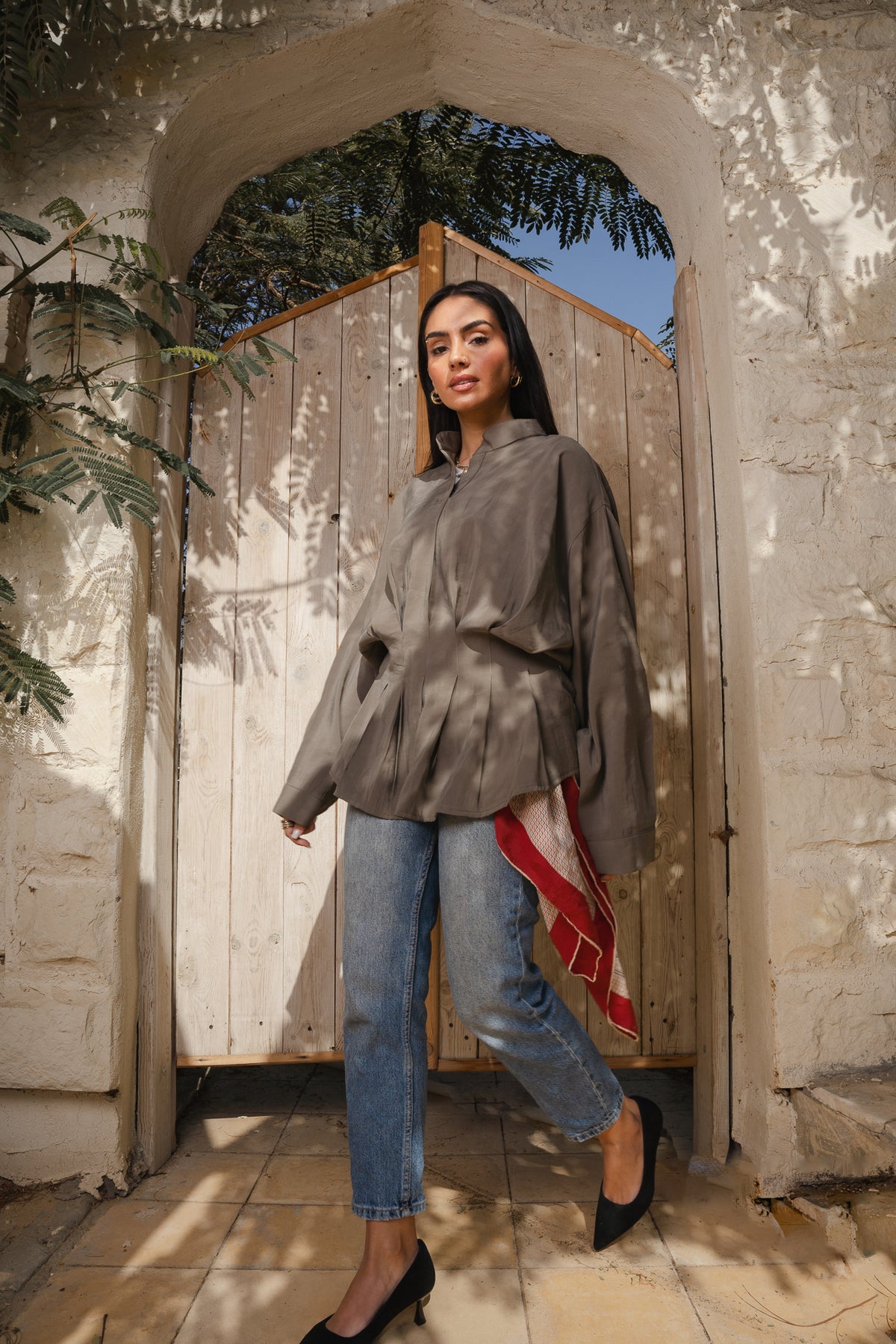 Leen Peplum Olive Blouse