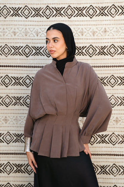Leen Peplum Brown Blouse