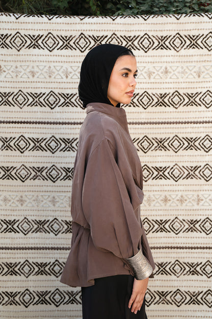 Leen Peplum Brown Blouse