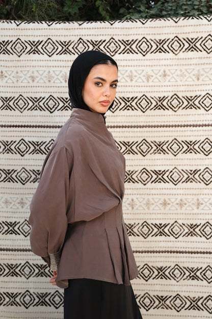 Leen Peplum Brown Blouse