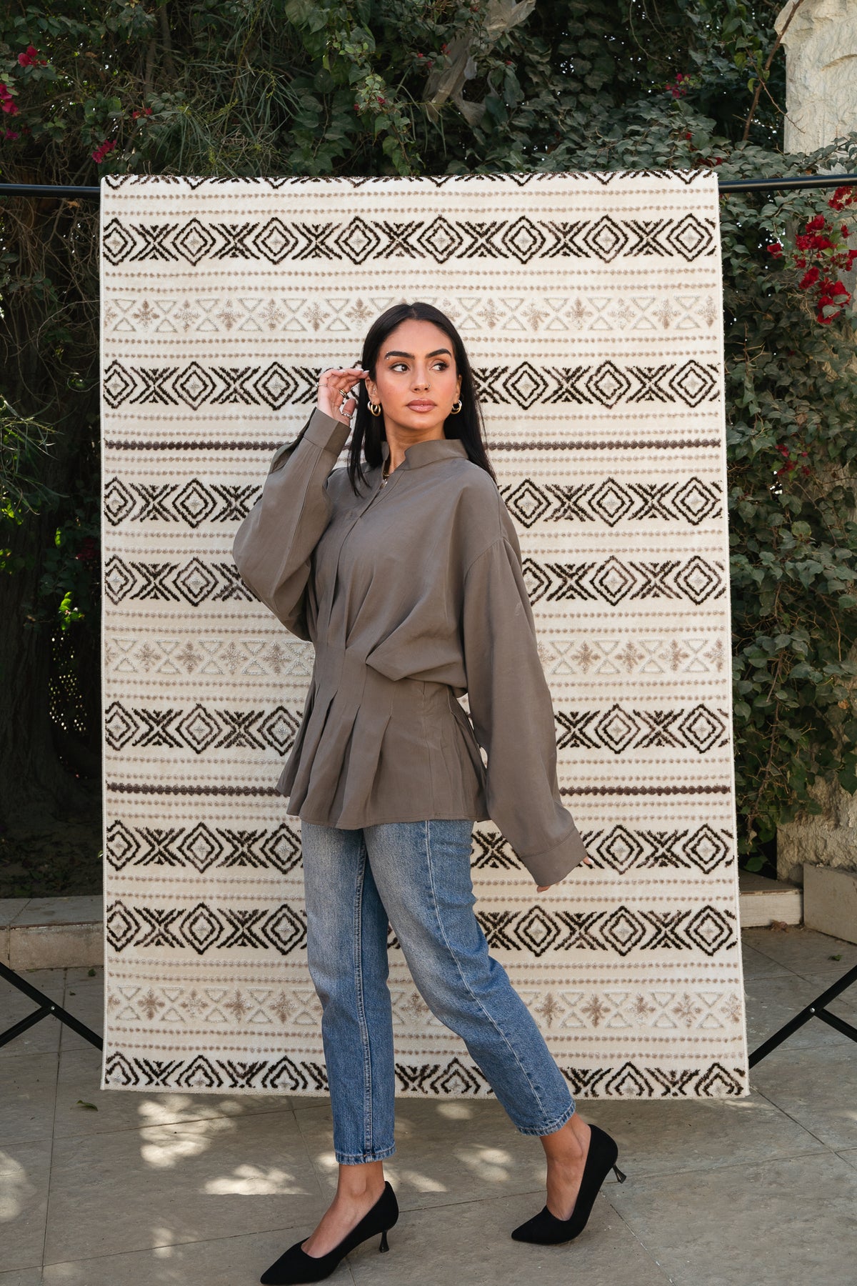 Leen Peplum Olive Blouse