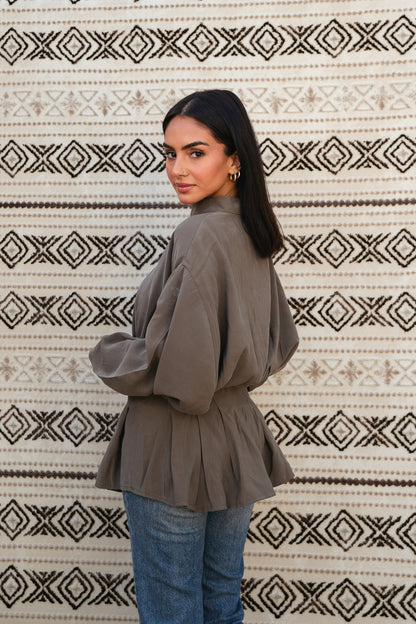 Leen Peplum Olive Blouse
