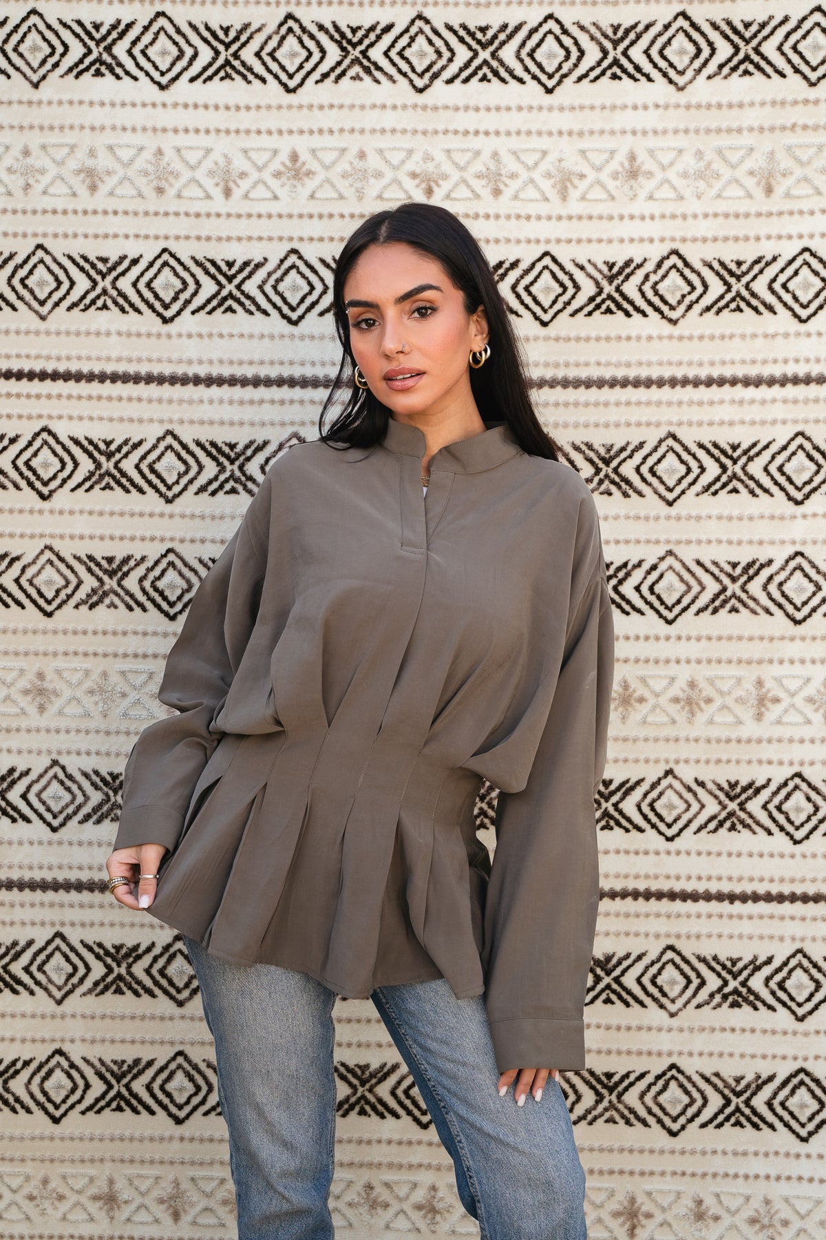 Leen Peplum Olive Blouse