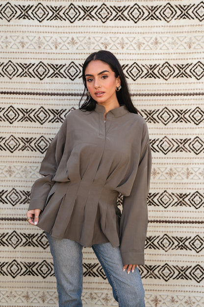 Leen Peplum Olive Blouse