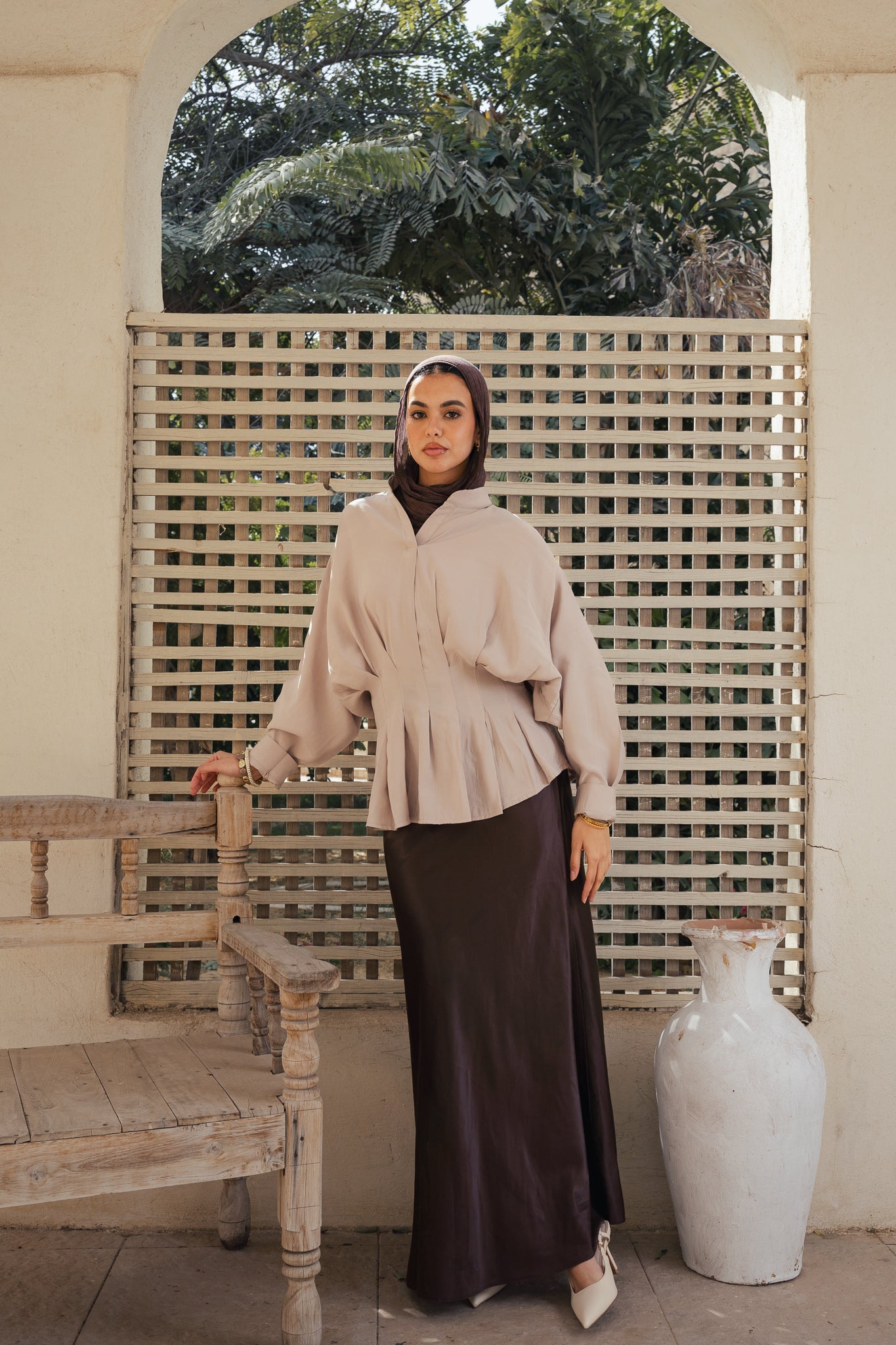 Leen Peplum Beige Blouse