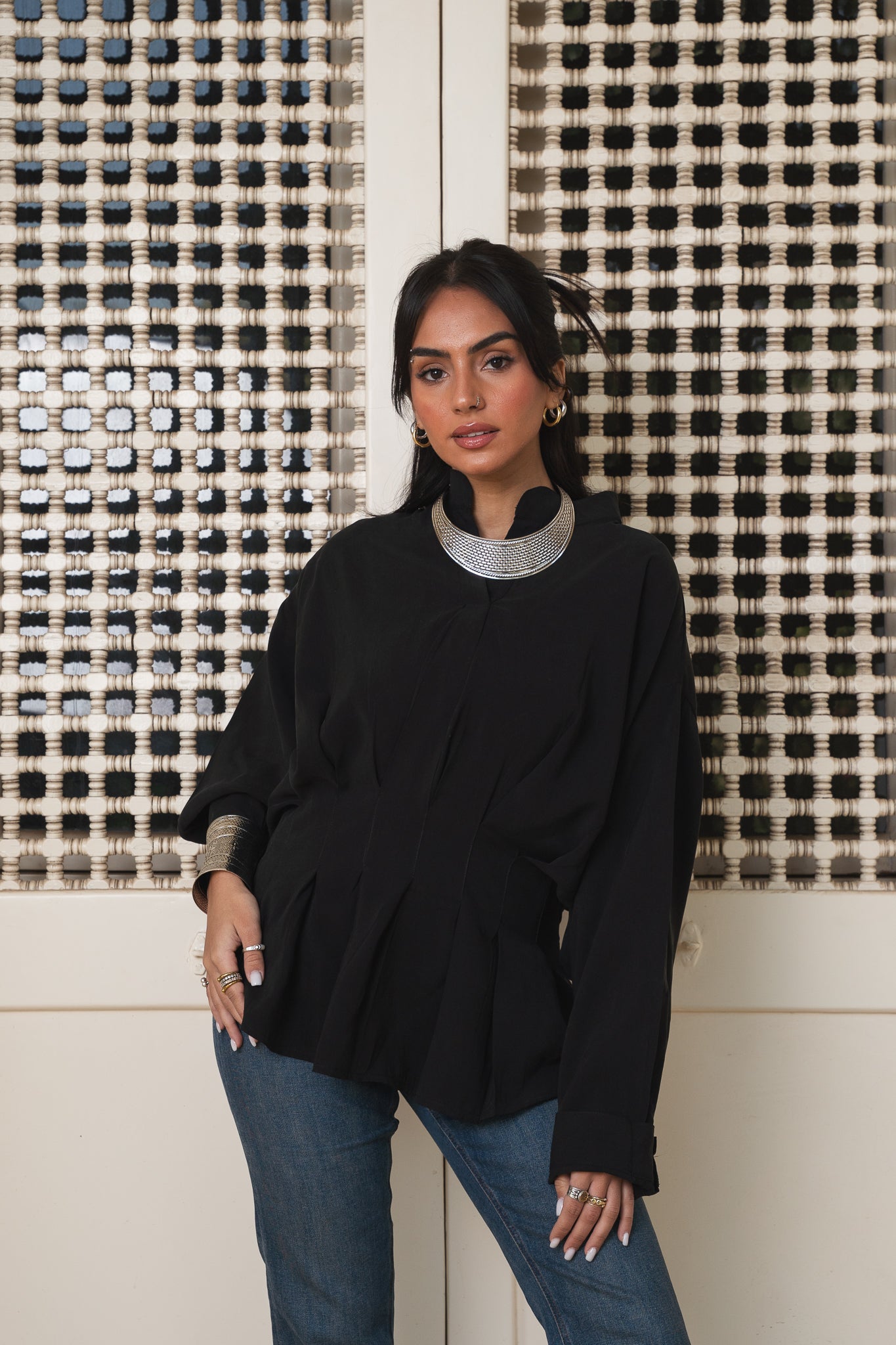 Leen Peplum Black Blouse