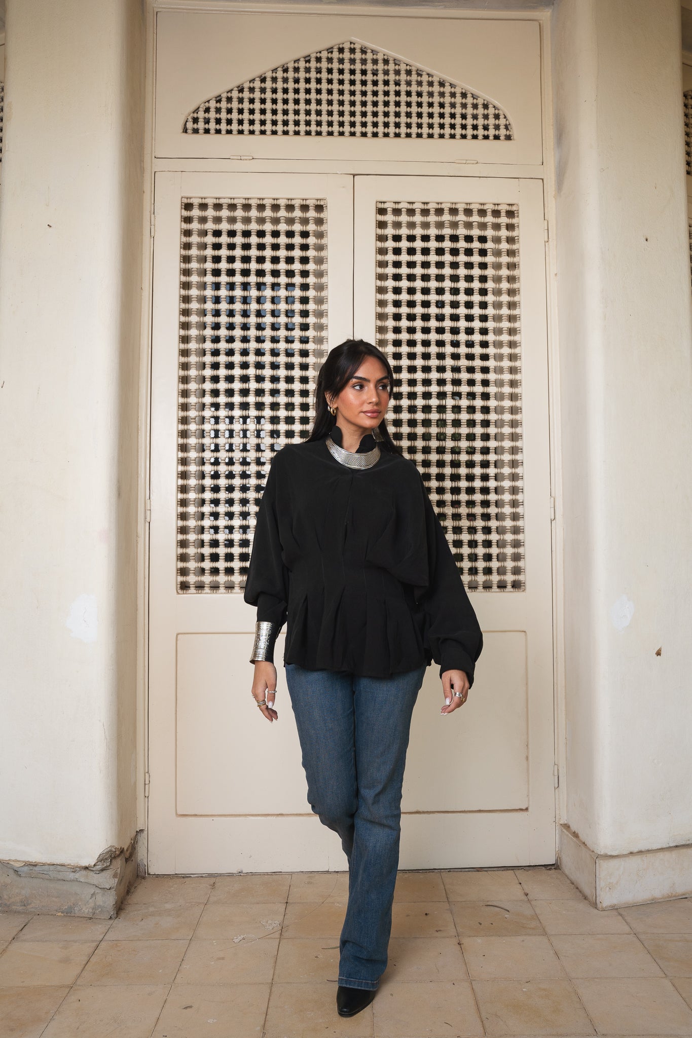 Leen Peplum Black Blouse