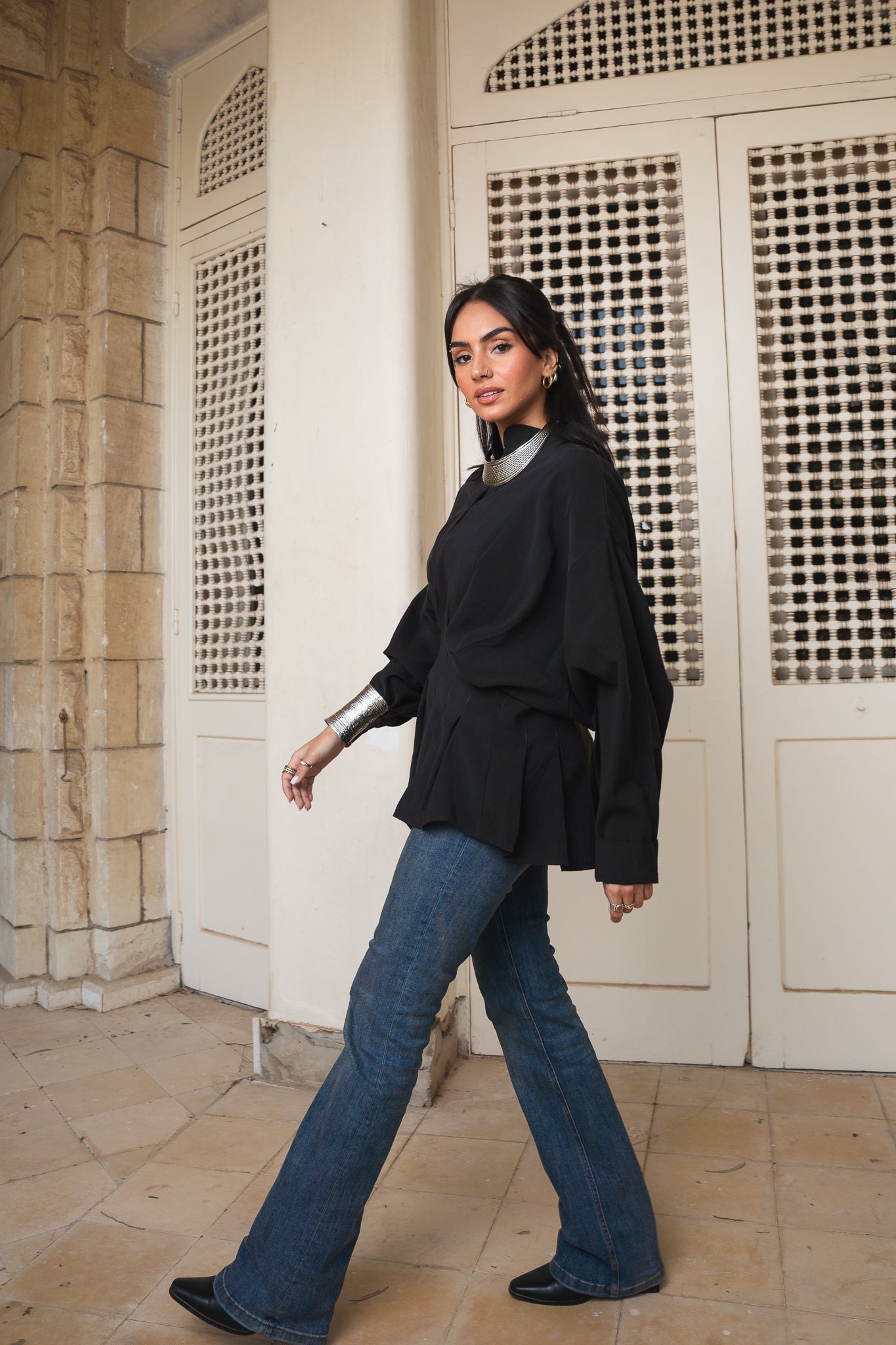 Leen Peplum Black Blouse