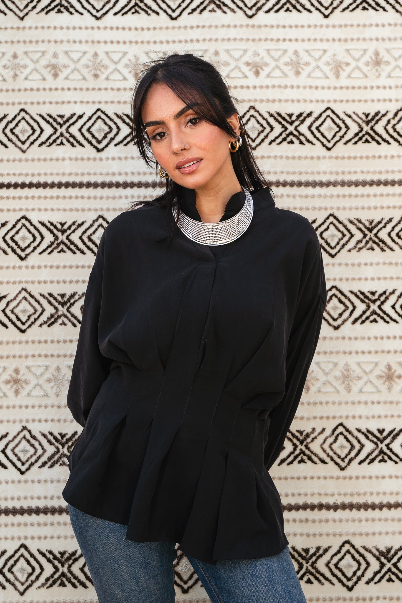 Leen Peplum Black Blouse
