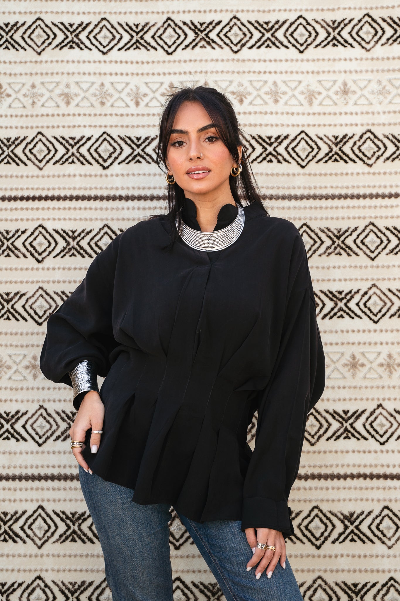 Leen Peplum Black Blouse