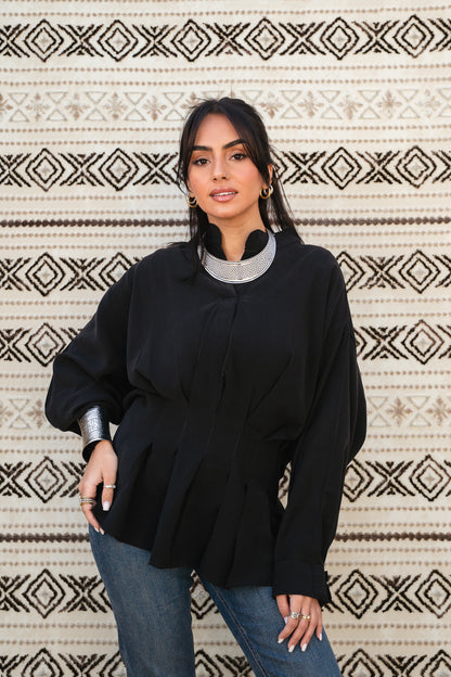 Leen Peplum Black Blouse