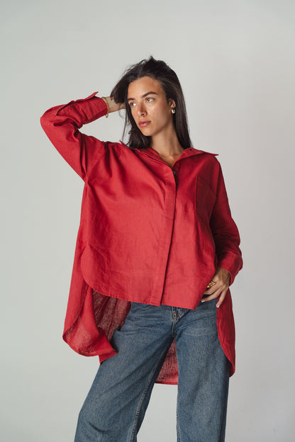 Airy Red linen shirt