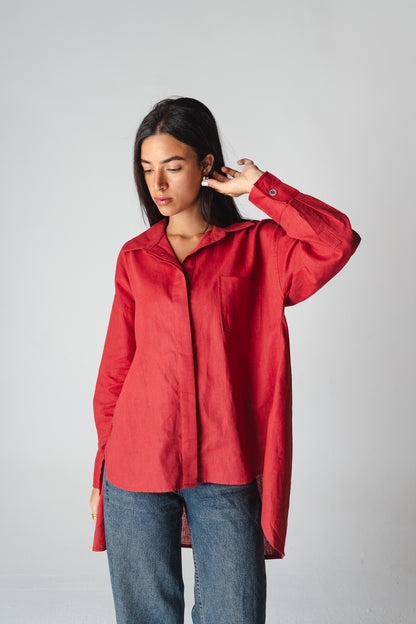 Airy Red linen shirt