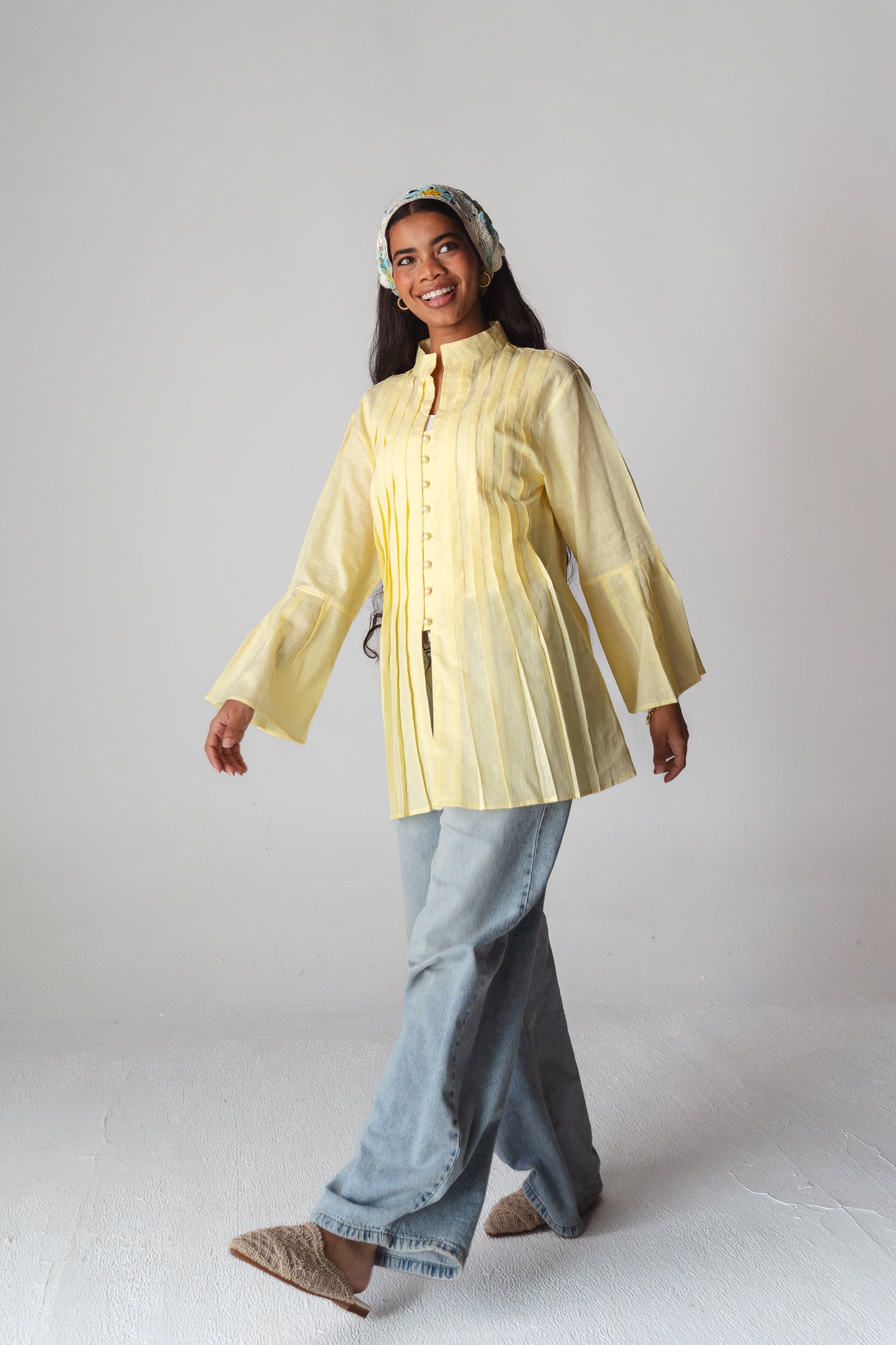 Bloom butter yellow linen shirt