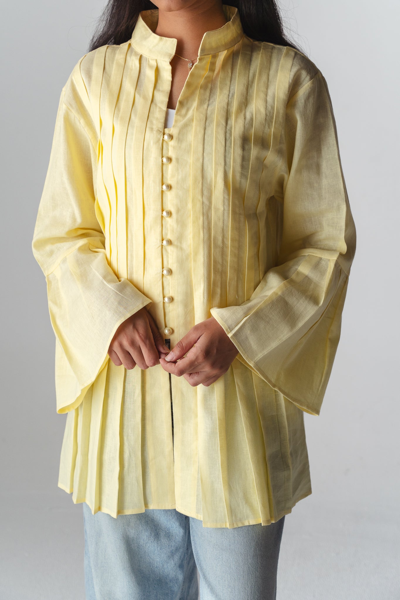 Bloom butter yellow linen shirt
