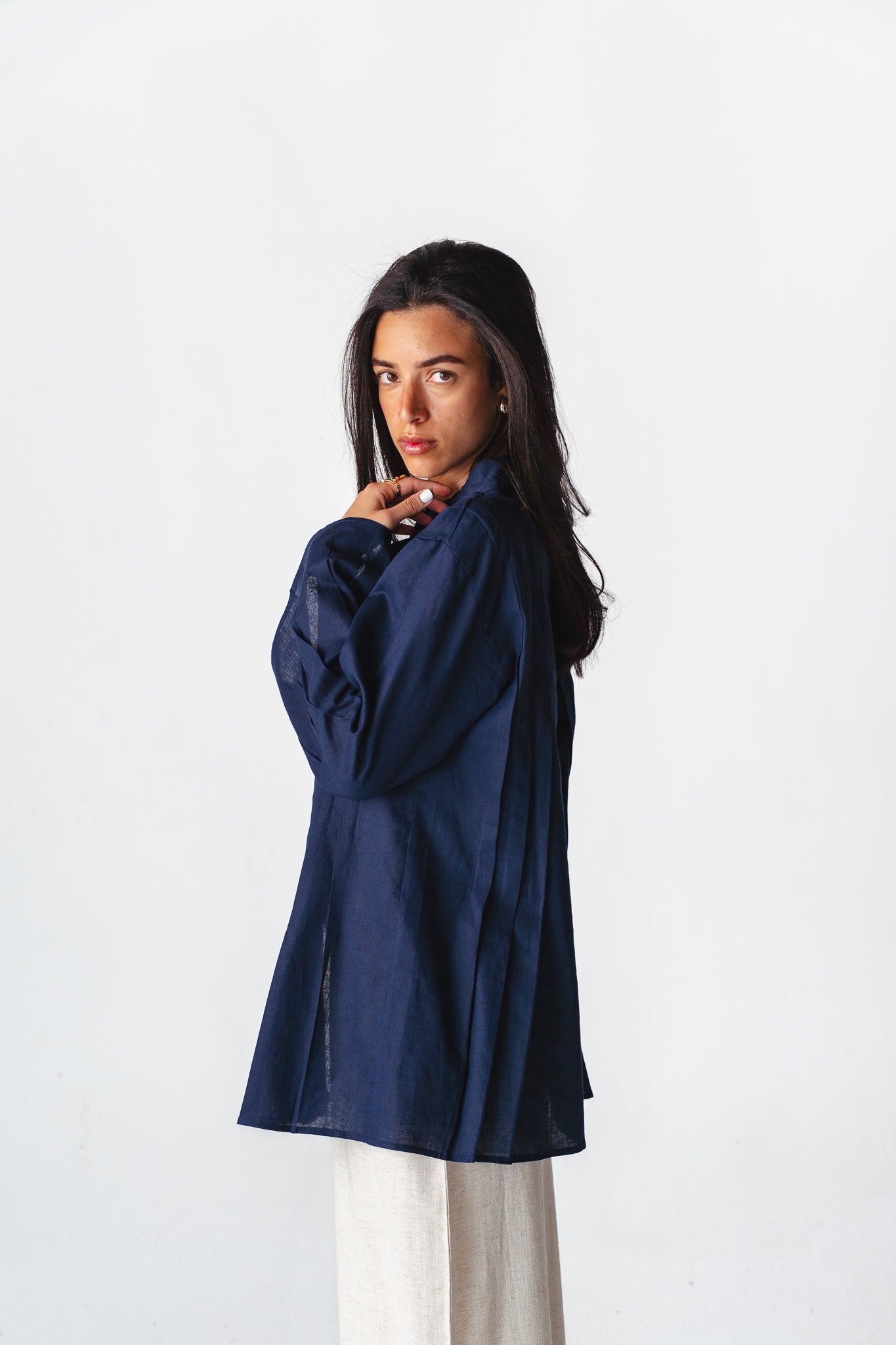 Bloom navy linen shirt